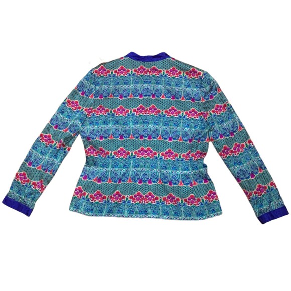 Adrianna Papell Silk Jacket Blazer Size 12 Multicolor Floral Geometric 100% Silk - Picture 3 of 9